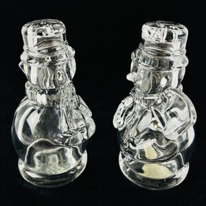 VTG Clear Crystal snowmen Salt & Pepper Shakers Christmas Victorian 4.5in tall